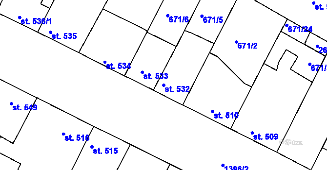 Parcela st. 532 v KÚ Chlumec nad Cidlinou, Katastrální mapa