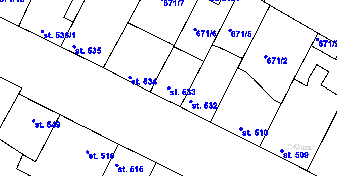 Parcela st. 533 v KÚ Chlumec nad Cidlinou, Katastrální mapa