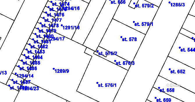 Parcela st. 576/2 v KÚ Chlumec nad Cidlinou, Katastrální mapa