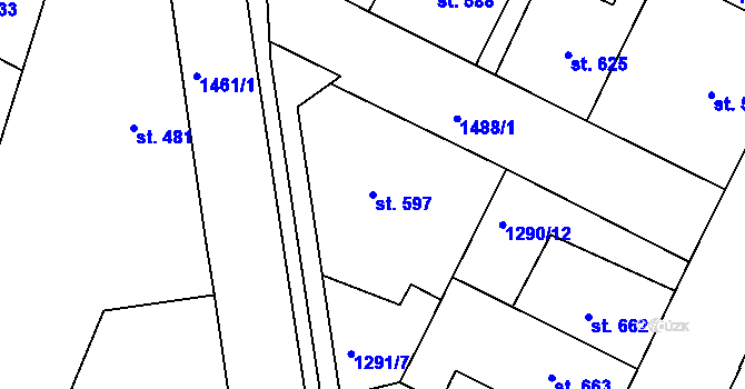 Parcela st. 597 v KÚ Chlumec nad Cidlinou, Katastrální mapa