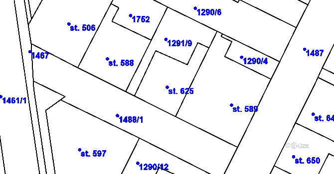 Parcela st. 625 v KÚ Chlumec nad Cidlinou, Katastrální mapa