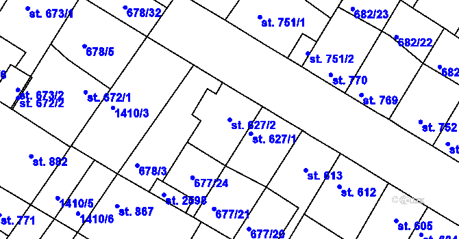 Parcela st. 627/2 v KÚ Chlumec nad Cidlinou, Katastrální mapa