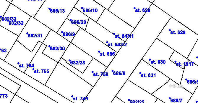Parcela st. 666 v KÚ Chlumec nad Cidlinou, Katastrální mapa