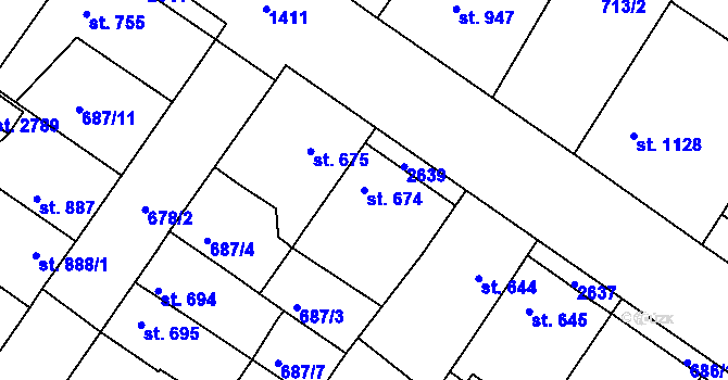 Parcela st. 674 v KÚ Chlumec nad Cidlinou, Katastrální mapa