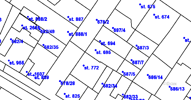 Parcela st. 695 v KÚ Chlumec nad Cidlinou, Katastrální mapa