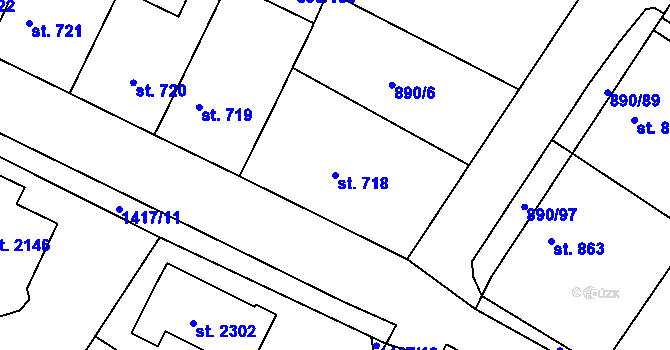 Parcela st. 718 v KÚ Chlumec nad Cidlinou, Katastrální mapa