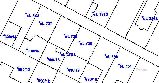 Parcela st. 729 v KÚ Chlumec nad Cidlinou, Katastrální mapa