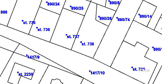 Parcela st. 738 v KÚ Chlumec nad Cidlinou, Katastrální mapa