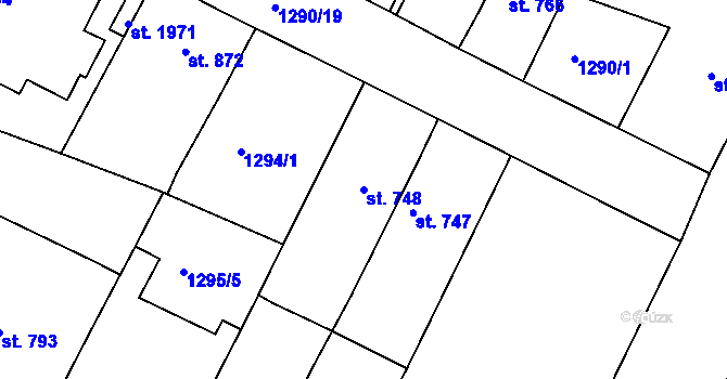 Parcela st. 748 v KÚ Chlumec nad Cidlinou, Katastrální mapa
