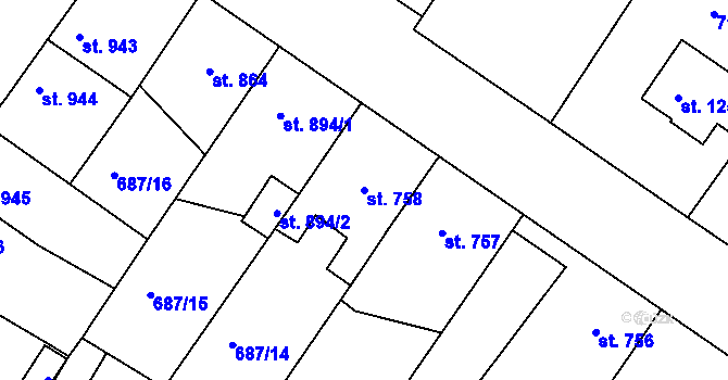 Parcela st. 758 v KÚ Chlumec nad Cidlinou, Katastrální mapa