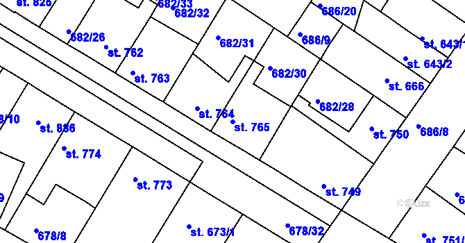 Parcela st. 765 v KÚ Chlumec nad Cidlinou, Katastrální mapa