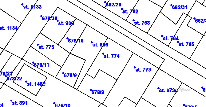 Parcela st. 774 v KÚ Chlumec nad Cidlinou, Katastrální mapa