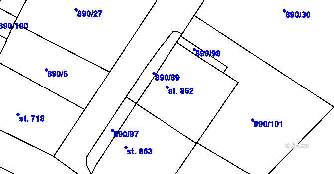 Parcela st. 862 v KÚ Chlumec nad Cidlinou, Katastrální mapa