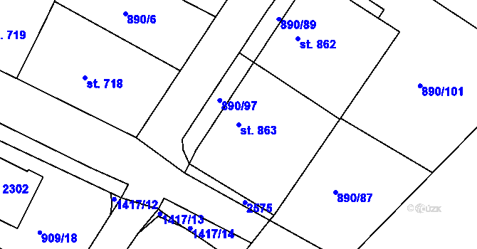 Parcela st. 863 v KÚ Chlumec nad Cidlinou, Katastrální mapa