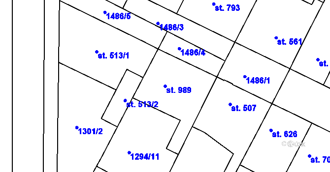 Parcela st. 989 v KÚ Chlumec nad Cidlinou, Katastrální mapa