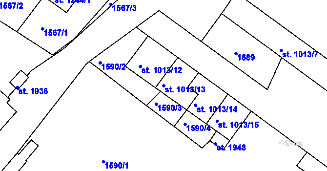 Parcela st. 1013/13 v KÚ Chlumec nad Cidlinou, Katastrální mapa