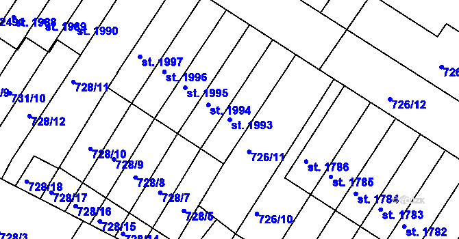 Parcela st. 1993 v KÚ Chlumec nad Cidlinou, Katastrální mapa