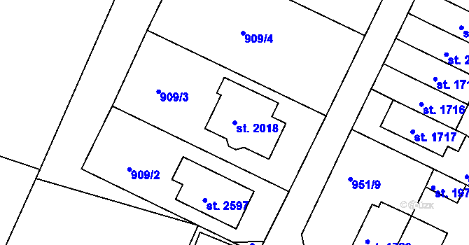 Parcela st. 2018 v KÚ Chlumec nad Cidlinou, Katastrální mapa