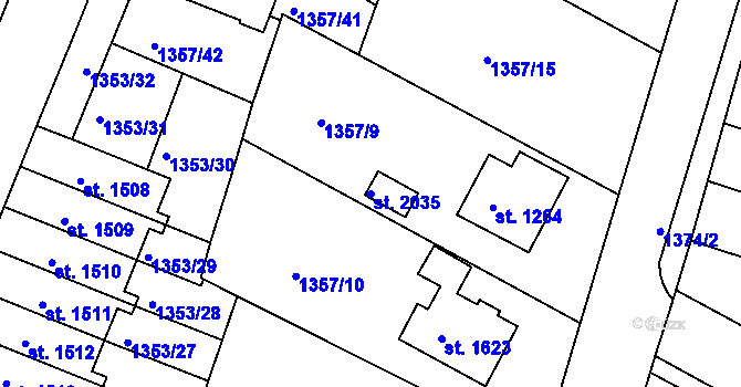 Parcela st. 2035 v KÚ Chlumec nad Cidlinou, Katastrální mapa