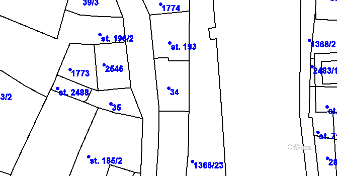Parcela st. 34 v KÚ Chlumec nad Cidlinou, Katastrální mapa