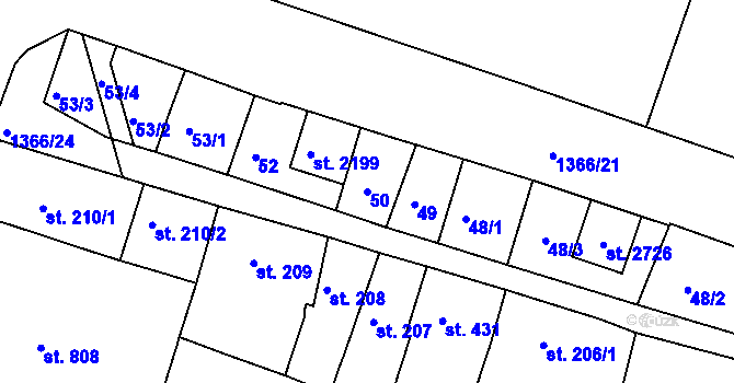 Parcela st. 50 v KÚ Chlumec nad Cidlinou, Katastrální mapa