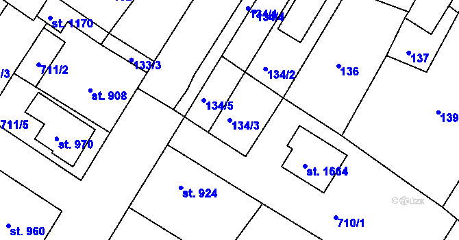 Parcela st. 134/3 v KÚ Chlumec nad Cidlinou, Katastrální mapa