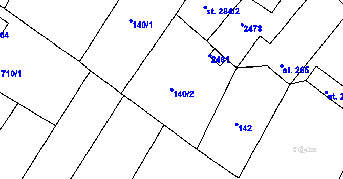 Parcela st. 140/2 v KÚ Chlumec nad Cidlinou, Katastrální mapa