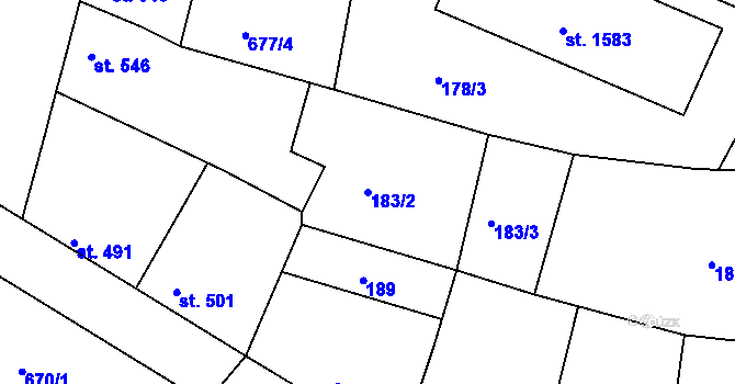 Parcela st. 183/2 v KÚ Chlumec nad Cidlinou, Katastrální mapa