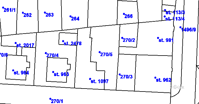 Parcela st. 270/5 v KÚ Chlumec nad Cidlinou, Katastrální mapa