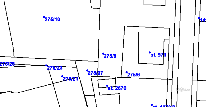 Parcela st. 275/9 v KÚ Chlumec nad Cidlinou, Katastrální mapa