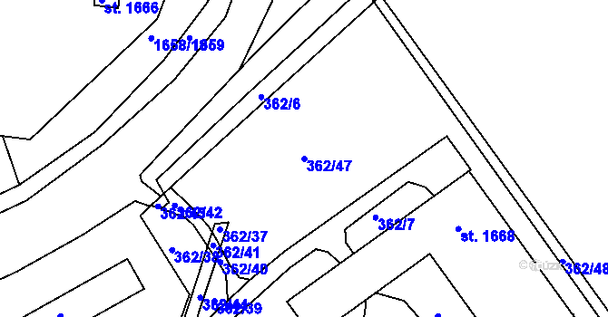Parcela st. 362/47 v KÚ Chlumec nad Cidlinou, Katastrální mapa