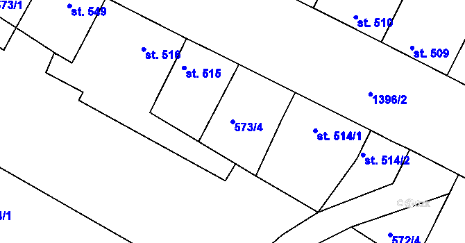 Parcela st. 573/4 v KÚ Chlumec nad Cidlinou, Katastrální mapa