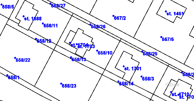Parcela st. 658/10 v KÚ Chlumec nad Cidlinou, Katastrální mapa