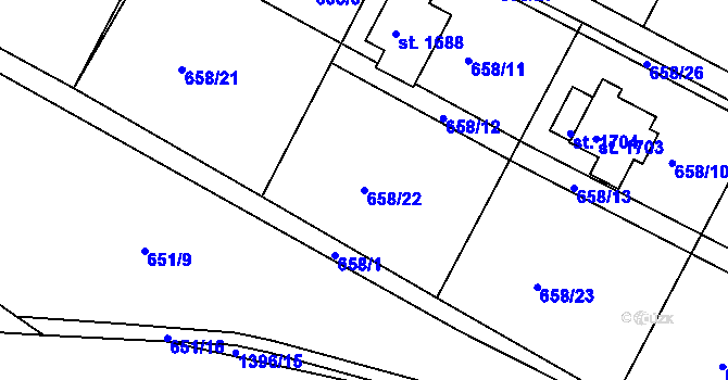 Parcela st. 658/22 v KÚ Chlumec nad Cidlinou, Katastrální mapa