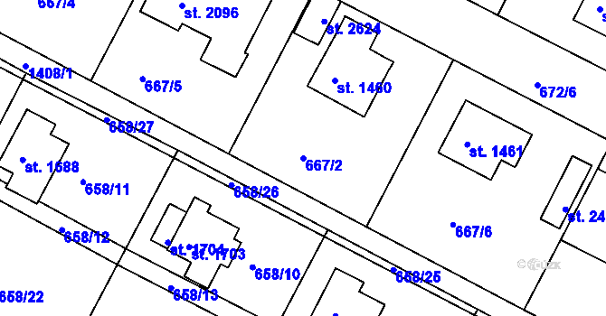 Parcela st. 667/2 v KÚ Chlumec nad Cidlinou, Katastrální mapa