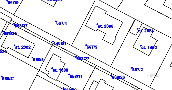 Parcela st. 667/5 v KÚ Chlumec nad Cidlinou, Katastrální mapa