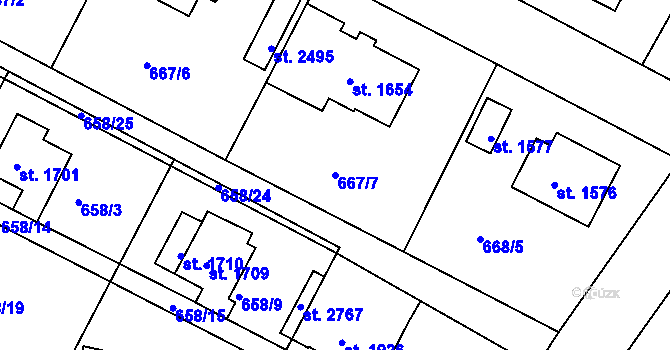 Parcela st. 667/7 v KÚ Chlumec nad Cidlinou, Katastrální mapa
