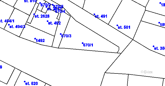 Parcela st. 670/1 v KÚ Chlumec nad Cidlinou, Katastrální mapa