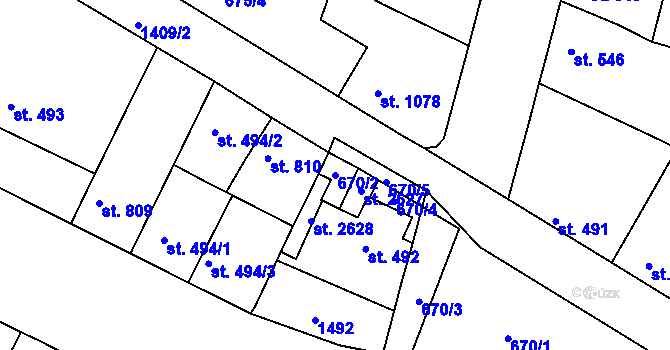 Parcela st. 670/2 v KÚ Chlumec nad Cidlinou, Katastrální mapa