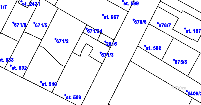 Parcela st. 671/3 v KÚ Chlumec nad Cidlinou, Katastrální mapa