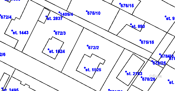 Parcela st. 672/2 v KÚ Chlumec nad Cidlinou, Katastrální mapa