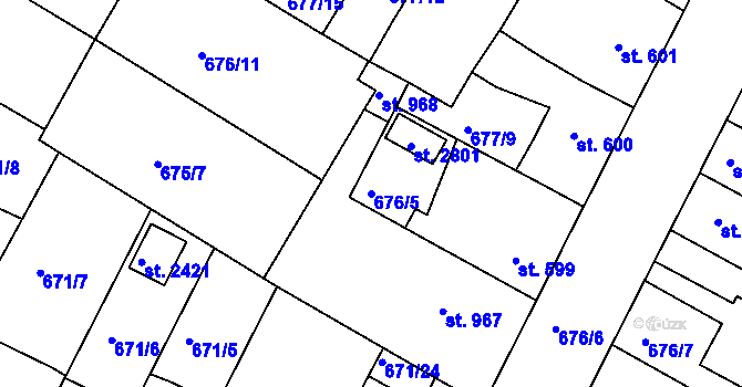 Parcela st. 676/5 v KÚ Chlumec nad Cidlinou, Katastrální mapa