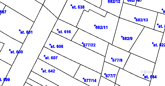 Parcela st. 677/22 v KÚ Chlumec nad Cidlinou, Katastrální mapa