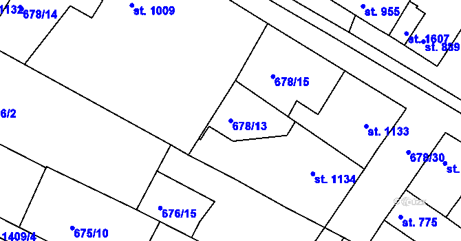 Parcela st. 678/13 v KÚ Chlumec nad Cidlinou, Katastrální mapa
