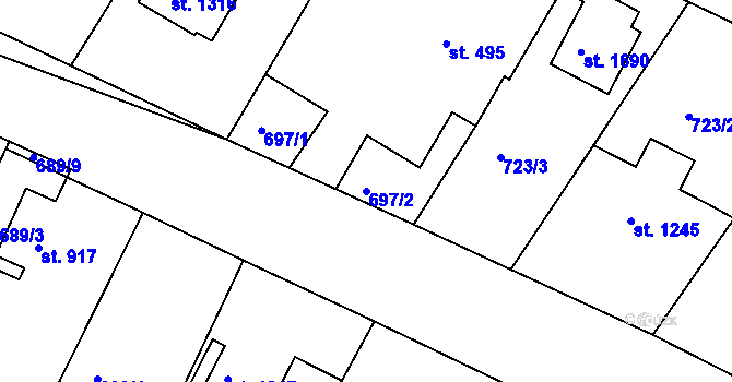 Parcela st. 697/2 v KÚ Chlumec nad Cidlinou, Katastrální mapa