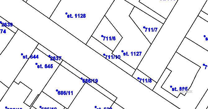 Parcela st. 711/10 v KÚ Chlumec nad Cidlinou, Katastrální mapa