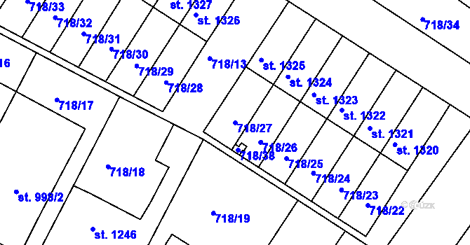 Parcela st. 718/27 v KÚ Chlumec nad Cidlinou, Katastrální mapa