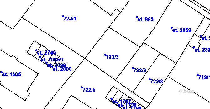 Parcela st. 722/3 v KÚ Chlumec nad Cidlinou, Katastrální mapa