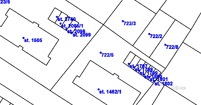 Parcela st. 722/5 v KÚ Chlumec nad Cidlinou, Katastrální mapa