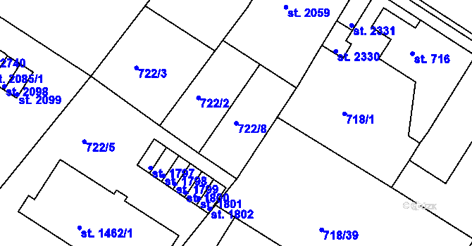 Parcela st. 722/8 v KÚ Chlumec nad Cidlinou, Katastrální mapa
